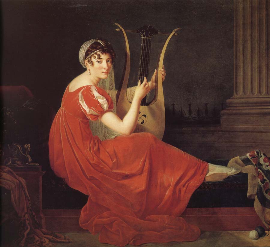 Portrait of lady with play harp